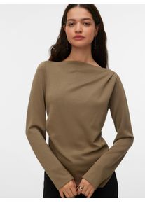 V&eacute;ro Moda Langarmshirt VERO MODA "VMMILLE LS BOATNECK SHORT TOP JRS NOOS", Damen, Gr. XS, mermaid, Jersey, Obermaterial: 53% Polyester, 42% Viskose, 5% Elasthan, unifarben, regular fit h&uuml;ftlang, U-Boot-Ausschnitt, Shirts Langarmshirt, Materialmix, regular fit, mit Raffung