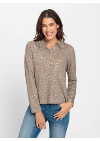 Poloshirt Inspirationen "Shirt", Damen, Gr. 54, braun (camel, steingrau, bedruckt), 50% Baumwolle, 50% Modal, gemustert, mehrfarbig, Shirts Poloshirt