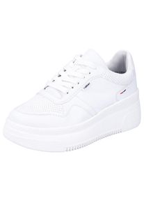 Plateausneaker Rieker, Damen, Gr. 42, wei&szlig;, Lederimitat, Schuhe Plateausneaker, mit loser Einlage, Freizeitschuh, Halbschuh, Schn&uuml;rschuh