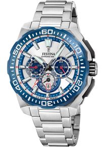 Chronograph Festina "Chrono Bike 2025", silber (silberfarben, silberfarben, blau), Armbanduhren, Herren, Chronograph, Quarzuhr, Armbanduhr, Herrenuhr, Edelstahlarmband, analog, Tag