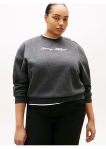 Sweatshirt Tommy Hilfiger Curve "CRV GOLD BTN SCRIPT FLEECE SWRT", Damen, Gr. 54, dunkelgrau heather, Sweatware, Obermaterial: 64% Baumwolle, 36% Polyester, meliert, Rundhals, Rippb&uuml;ndchen, Sweatshirts Sweatshirt, in gro&szlig;en Gr&ouml;&szlig;en, mit goldfarbenen Zier-Kn&ouml;pfen