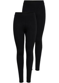 Leggings Only "ONLLIVE LOVE NEW LEGGING 2PACK NOOS", Damen, Gr. XS (34), N-Gr, schwarz, Jersey, Obermaterial: 95% Baumwolle, 5% Elasthan, unifarben, slim fit kn&ouml;chelfrei, Hosen Leggings