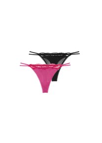 Tanga Dorina "Origins Shiny Micro", Damen, Gr. M, pink, schwarz, Spitze, Obermaterial: 74% Polyamid, 26% Elasthan, eng, Unterhosen Tanga, mit Spitze, mit Logo, gl&auml;nzend, bequem, weich, elastisch