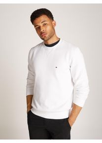 Sweatshirt Tommy Hilfiger "ESSENTIAL FLEECE CREWNECK", Herren, Gr. L, wei&szlig;, Sweatware, Obermaterial: 60% Baumwolle, 40% Polyester, unifarben, Basic h&uuml;ftlang, Rundhals, eingesetzt B&uuml;ndchen, Sweatshirts Sweatshirt, mit Tommy Hilfiger Logostickerei