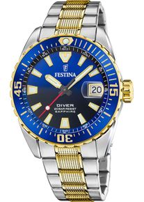 Quarzuhr Festina "The Originals/Diver", silber (silberfarben, goldfarben, blau), Armbanduhren, Herren, Quarzuhr, Armbanduhr, Herrenuhr, Edelstahlarmband, analog, Tag