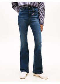 Bootcut-Jeans Tommy Jeans "SYLVIA HGH FLR", Damen, Gr. 32, L&auml;nge 30, denim blau schwarz, Denim/Jeans, Obermaterial: 98% Baumwolle, 2% Elasthan, unifarben, ausgestellt kn&ouml;chellang, Jeans Bootcut-Jeans, Weite Beinform und Logo Stickerei auf der Ges&auml;&szlig;tasche