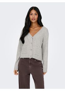 Strickjacke Only "ONLRENE LIFE LS CARDIGAN CC KNT", Damen, Gr. L, light grau melange detail:silber button, Strick, Obermaterial: 65% Polyester, 13% Nylon, 13% Polyacryl, 6% Wolle, 3% Elasthan, unifarben, regular fit normal, V-Ausschnitt, Strickjacken Strickjacke