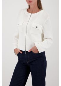 Strickjacke monari, Damen, Gr. 34, off, wei&szlig;, Strick, Obermaterial: 86% Baumwolle, 14% Polyester, unifarben, regular fit normal, Rundhals, B&uuml;ndchen, Strickjacken Strickjacke, Rundhalsausschnitt, Regular Fit, 2-Wege-Rei&szlig;verschluss