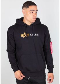 Kapuzensweatshirt Alpha Industries "Alpha Label Hoody", Herren, Gr. S, schwarz, angeraute Sweatware, Obermaterial: 100% Baumwolle, bedruckt, regular fit h&uuml;ftbedeckend, Rundhals, Rippb&uuml;ndchen, Sweatshirts Kapuzensweatshirt
