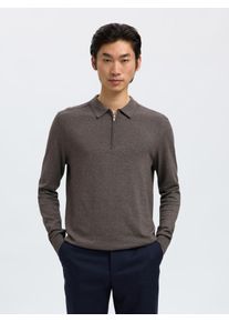 Polokragenpullover Selected "SLHBERG LS HALF ZIP POLO NOOS", Herren, Gr. M, morel detail:twist, Strick, Obermaterial: 100% Baumwolle, unifarben, regular fit normal, Rundhals, Pullover Polokragenpullover