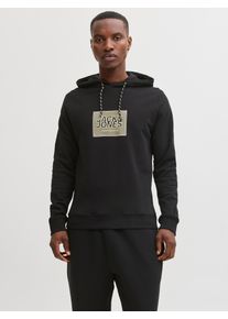 Jack & Jones Kapuzensweatshirt JACK & JONES "JJRAIN SWEAT HOOD UNB", Herren, Gr. M, schwarz, Sweatware, Obermaterial: 100% Baumwolle, bedruckt, regular fit h&uuml;ftlang, Rundhals, Rippb&uuml;ndchen, Sweatshirts Kapuzensweatshirt