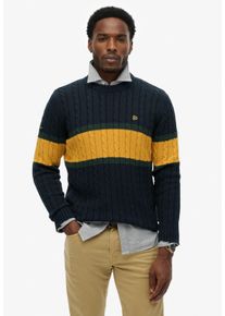 Strickpullover Superdry "Cotton Stripe Cable Jumper", Herren, Gr. XL, eclipse navy, track gold, Strick, Obermaterial: 100% Baumwolle, gemustert, regular fit normal, Rundhals, Rippb&uuml;ndchen, Pullover Strickpullover