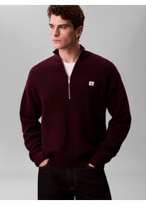 Strickpullover Calvin Klein Jeans, Herren, Gr. L, passion plum, Rippstrick, Obermaterial: 100% Baumwolle, unifarben, regular fit normal, hoch geschlossener Ausschnitt, eingesetzt B&uuml;ndchen, Pullover Strickpullover, Troyerkragen mit Rei&szlig;verschluss, Regular Fit