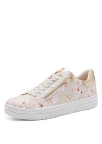 Plateausneaker Marco Tozzi, Damen, Gr. 40, creme kombiniert, Lederimitat, gebl&uuml;mt, Schuhe Plateausneaker, Freizeitschuh, Halbschuh, Schn&uuml;rschuh in veganer Verarbeitung