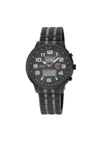 Funkchronograph ETT "Hunter", schwarz, schwarz, Armbanduhren, Damen, Funkchronograph, Armbanduhr, Solar, Herrenuhr, Edelstahlarmband, analog, digital