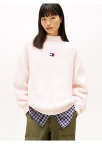 Strickpullover Tommy Jeans "TJW MOCKNECK BADGE SWEATER EXT", Damen, Gr. L (40), light pink, Strick, Obermaterial: 53% Polyester, 38% Nylon, 9% Wolle, unifarben, regular fit normal, Rundhals, Rippb&uuml;ndchen, Pullover Strickpullover