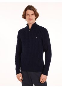 Strickpullover Tommy Hilfiger "CLASSIC COTTON CABLE ZIP MOCK", Herren, Gr. 3XL, blau (desert sky), Strick, Obermaterial: 100% Baumwolle, regular fit, Rippb&uuml;ndchen, Pullover Strickpullover, mit modischem Zopfmuster