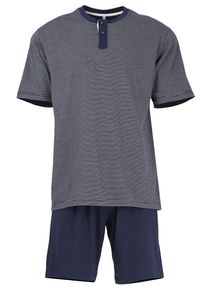 Shorty Tom Tailor "Nebraska", Herren, Gr. 50 (M), blau (blau, dunkel, ringel), Single Jersey, Obermaterial: 100% Baumwolle, gestreift, unifarben, bequem kurz, Rundhals, Homewear-Sets Shorty, Streifendesign, Kurzarm, Rundhalsausschnitt, kurze Hose, atmungsaktiv