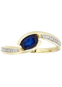 Goldring Firetti "Schmuck Geschenk Gold 333 Damenring Goldring Edelstein Farbstein" Gr. 19, blau (gelbgoldfarben, wei&szlig;goldfarben, blau), Fingerringe, Damen, 19, 0,02 P2 = erkennbare Einschl&uuml;sse, Diamanten Gelbgold 333, 1,5mm, Diamanten, Gelbgold 333, Goldring, mit Saphir - mit Brillanten