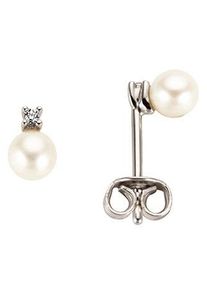 Paar Ohrstecker Firetti "Schmuck Geschenk Gold 333 Ohrschmuck Perle Solit&auml;r", wei&szlig; (wei&szlig;goldfarben, wei&szlig;), Ohrringe, Damen, 4mm, 0,02 P2 = erkennbare Einschl&uuml;sse, Diamanten Perlen Wei&szlig;gold 333, Diamanten, Perlen, Wei&szlig;gold 333, Paar Ohrstecker, mit S&uuml;&szlig;wasserzuchtperle - mit Brillanten