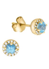 Paar Ohrstecker Firetti "Schmuck Geschenk Gold 375 Ohrschmuck Edelstein Farbstein Topas", gold (gelbgoldfarben, blau, blau), Ohrringe, Damen, 5mm, 0,05 P3 = leicht erkennbare Einschl&uuml;sse, Diamanten Gelbgold 375, Diamanten, Gelbgold 375, Paar Ohrstecker, mit Blautopas (beh.) - mit Diamant