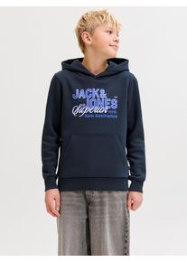 Jack & Jones Kapuzensweatshirt JACK & JONES JUNIOR "JJELOGO SWEAT HOOD 2 COL AW25 NOOS JNR", Jungen, Gr. 140, navy blazer detail:hellwei&szlig;, dazzling blau, angeraute Sweatware, Obermaterial: 70% Baumwolle, 30% Polyester, bedruckt, regular fit normal, ohne Ausschnitt, Rippb&uuml;ndchen, Sweatshirts Kapuzensweatshirt