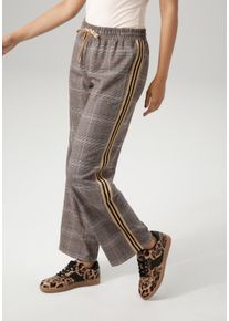 Schlupfhose Aniston CASUAL, Damen, Gr. 46, N-Gr, schwarz (dunkelbraun, hellbeige, rost, beige, schwarz), Web, Obermaterial: 58% Polyester, 40% Viskose, 2% Elasthan, gestreift, kariert, figurumspielend kn&ouml;chellang, Hosen Schlupfhose, mit gestreiftem Tape an den Seitenn&auml;hten