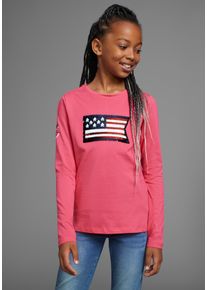 Langarmshirt DELMAO "Mit Wendepailletten", M&auml;dchen, Gr. 164/170, pink, Jersey, Obermaterial: 100% Baumwolle, bestickt, Basic h&uuml;ftlang, Rundhals, Shirts Langarmshirt, Pailletten in 2 Farben zu tragen