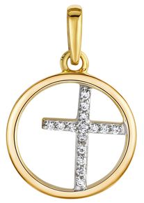 Kreuzanh&auml;nger Firetti "Schmuck Geschenk Gold 375 Halsschmuck Anh&auml;nger Halskette Kreuz", wei&szlig; (gelbgoldfarben, wei&szlig;goldfarben, kristallwei&szlig;, kristallwei&szlig;), Schmuckanh&auml;nger, Damen, Gelbgold 375, 1,06 g, Kreuzanh&auml;nger, mit Zirkonia (synth.)
