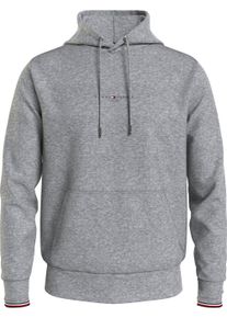 Hoodie Tommy Hilfiger "TOMMY LOGO TIPPED HOODY", Herren, Gr. S, grau (light grau heather), Sweatware, Obermaterial: 63% Baumwolle, 37% Polyester, kontrastfarbene Details, unifarben, regular fit h&uuml;ftlang, Rippstrickb&uuml;ndchen kontrastfarben, Sweatshirts Hoodie, Tommy-Tape innen am Ausschnitt, Flag-Stickerei am &Auml;rmel
