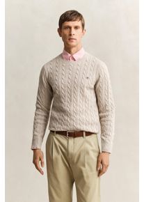 Strickpullover Gant "COTTON CABLE C-NECK", Herren, Gr. L, oat melange, Strick, Obermaterial: 100% Baumwolle, Basic, regular fit h&uuml;ftlang, Rundhals, Rippstrickb&uuml;ndchen, Pullover Strickpullover, mit Wappen-Logostickerei auf der Brust