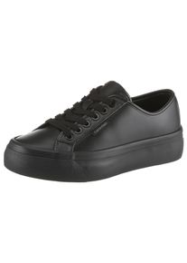 Plateausneaker Calvin Klein Jeans "VULC FLATF LACE UP LTH CK", Damen, Gr. 38, schwarz, Leder, Lederimitat, unifarben, Schuhe Plateausneaker, Schn&uuml;rschuh, Halbschuh, Freizeitsneaker mit CK-Logo