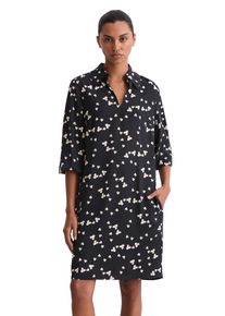 Marc O'Polo Blusenkleid MARC O'POLO, Damen, Gr. 36, N-Gr, dunkelblau, Web, Obermaterial: 100% Viskose, loose fit knieumspielend, V-Ausschnitt, Manschette, Kleider Blusenkleid, mit Allover-Print, loose fit, ungef&uuml;ttert