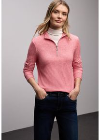 Langarmshirt Street One, Damen, Gr. 34, striking coral meliert, Jersey, Obermaterial: 50% Viskose, 25% Nylon, 25% Polyester, unifarben, normal h&uuml;ftbedeckend, Rundhals, Shirts Langarmshirt, mit Rippstruktur und Zipper