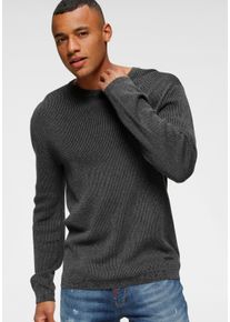 Strickpullover Bruno Banani, Herren, Gr. M (48/50), schwarz, Feinstrick, Obermaterial: 50% Baumwolle, 50% Polyacryl, Basic schmal, Rundhals, B&uuml;ndchen, Pullover Strickpullover, gewaschene Optik