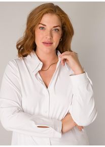 Langarmbluse Base Level Curvy "Lara", Damen, Gr. 52, wei&szlig;, Web, Obermaterial: 75% Polyamid, 25% Elasthan, unifarben, h&uuml;ftbedeckend, Rundhals, 1-Knopf-Manschette, Blusen Langarmbluse, mit Stretch