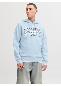 Jack & Jones Kapuzensweatshirt JACK & JONES "JJELOGO SWEAT HOOD 2 COL 25/26 NOOS", Herren, Gr. S, celestial blau, angeraute Sweatware, Obermaterial: 70% Baumwolle, 30% Polyester, bedruckt, regular fit normal, Rundhals, Rippb&uuml;ndchen, Sweatshirts Kapuzensweatshirt, mit stylischem Print
