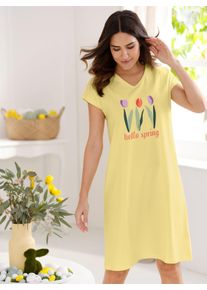 Nachthemd "Nachthemd", Damen, Gr. 44/46, zitrone, 100% Baumwolle, gebl&uuml;mt, gemustert, unifarben, Kleider Nachthemd