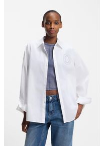 Hemdbluse HUGO BLUE "Edafne", Damen, Gr. 40, open miscellaneous 990, Web, Obermaterial: 100% Baumwolle, unifarben, oversize h&uuml;ftbedeckend, 1-Knopf-Manschette, Blusen Hemdbluse, im Oversized Fit, aus Baumwolle