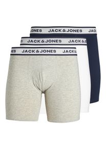 Jack & Jones PlusSize Boxershorts "JACSOLID BOXER BRIEFS 3 PACK PLS NOOS", Herren, Gr. 5XL, 3 Stk., wei&szlig; (light grau melange pack:wei&szlig;, navy blazer), Jersey, Obermaterial: 95% Baumwolle, 5% Elasthan, JACK & JONES PLUSSIZE, unifarben mit Farbeinsatz, Unterhosen Boxershorts