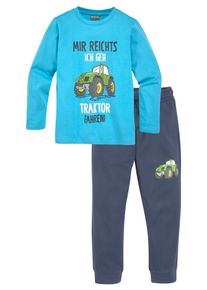 Shirt & Hose Kidsworld "2tlg. Set Langarmshirt + Hose", Jungen, Gr. 128/134, blau (t&uuml;rkis marine), Interlock, Obermaterial: 100% Baumwolle. Obermaterial Hose: 100% Baumwolle, bedruckt, KOB Set-Artikel Shirt & Hose, MIR REICHTS, ICH GEH TRAKTOR FAHREN, Topseller