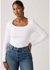 Levi's Langarmshirt LEVI'S "ESSENTIAL SQRD NECK LONG SLEEVE", Damen, Gr. M (38), hellwei&szlig; rib, Single Jersey, Obermaterial: 95% Baumwolle, 5% Elasthan, unifarben, regular fit normal, eckiger Ausschnitt, Shirts Langarmshirt, mit eckigem Ausschnitt
