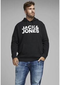 Jack & Jones PlusSize Kapuzensweatshirt "CORP LOGO SWEAT HOOD", Herren, Gr. XXL, schwarz, angeraute Sweatware, Obermaterial: 70% Baumwolle, 30% Polyester, JACK & JONES PLUSSIZE, bedruckt, normal normal, Rundhals, B&uuml;ndchen, Sweatshirts Kapuzensweatshirt, Bis Gr&ouml;&szlig;e 6XL