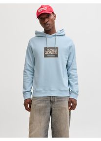 Jack & Jones Kapuzensweatshirt JACK & JONES "JJRAIN SWEAT HOOD UNB", Herren, Gr. S, celestial blau, Sweatware, Obermaterial: 100% Baumwolle, bedruckt, regular fit h&uuml;ftlang, Rundhals, Rippb&uuml;ndchen, Sweatshirts Kapuzensweatshirt