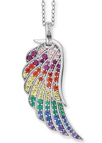 Kette mit Anh&auml;nger Engelsrufer "FL&Uuml;GEL", bunt (silberfarben, rosa, lila, rot, gelb, gr&uuml;n, blau), Halsketten, Damen, Silber 925 (Sterlingsilber), L: 50, Kette mit Anh&auml;nger, mit Zirkonia (synth.)