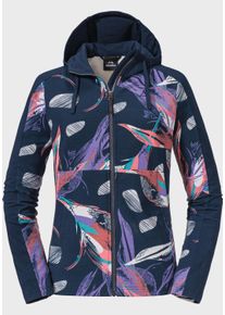 Sch&ouml;ffel Fleecejacke SCH&Ouml;FFEL "Fleece Hoody Locarno L", Damen, Gr. 46, blau (8180, blau), Oberstoff Rumpf unten: 63% Baumwolle 31% Polyester 6% Elasthan Oberstoff Rumpf oben: 63% Baumwolle 31% Polyester 6% Elasthan, regular fit, hoch geschlossener Ausschnitt, Jacken Fleecejacke