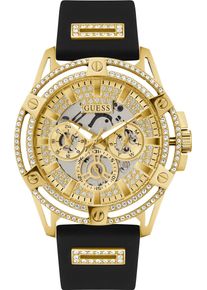Multifunktionsuhr Guess "KING", schwarz (schwarz, champagnerfarben), Armbanduhren, Damen, Multifunktionsuhr, Armbanduhr, Quarzuhr, Herrenuhr