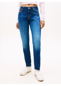 Slim-fit-Jeans Tommy Jeans "LUCY MR SLIM RWB EI5159", Damen, Gr. 31, L&auml;nge 28, denim schwarz, Denim/Jeans, Obermaterial: 99% Baumwolle, 1% Elasthan, Abriebeffekte, slim fit kn&ouml;chellang, Jeans Slim-fit-Jeans