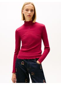 Langarmshirt Tommy Jeans "TJW SLIM RIB LETTUCE EDGE LS", Damen, Gr. L (40), lavish cerise, Single Jersey, Obermaterial: 95% Baumwolle, 5% Elasthan, unifarben, figurbetont, Shirts Langarmshirt, in gerippter Struktur