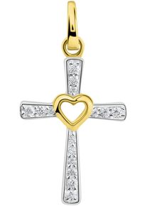 Kreuzanh&auml;nger Firetti "Schmuck Geschenk Gold 375 Halsschmuck Anh&auml;nger Kreuz mit Herz", gold (gelbgoldfarben, wei&szlig;goldfarbenkristallwei&szlig;, kristallwei&szlig;), Schmuckanh&auml;nger, Damen, Gelbgold 375, 1,3 g, Kreuzanh&auml;nger, mit Zirkonia (synth.)